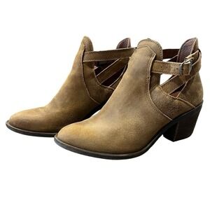 Lucky Brand Ankle Boots Size 7.5 Tan Western Suede Buckle Nandita Fall Booties